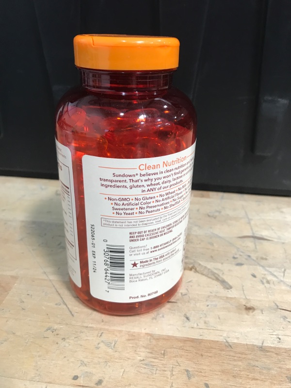 Photo 2 of ****EXP 11/24***
Sundown Omega 3 6 9, with Flax, Fish and Borage Oils, Supports Heart and Circulatory Health, 200 Softgels (Packaging May Vary) Unflavored 66.0 Servings (Pack of 1)