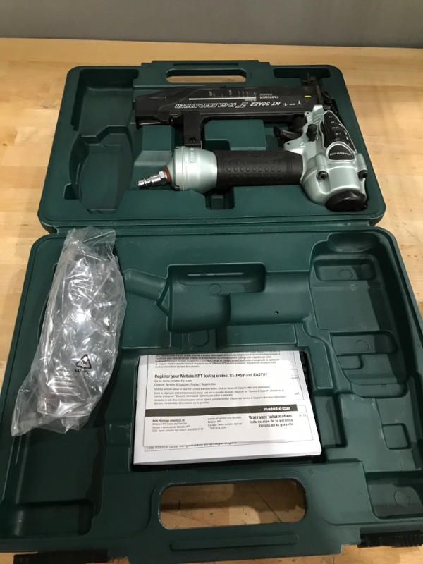 Photo 4 of ****USED OPEN BOX MAY BE MISSING HARDWARE******
Metabo HPT Brad Nailer Kit | Pro Preferred Brand of Pneumatic Nailers | 18 Gauge | Accepts 5/8 to 2-Inch Brad Nails | Ideal for Trim Work, Furniture Building & Other Finish Applications | NT50AE2 NT50AE2 Bra