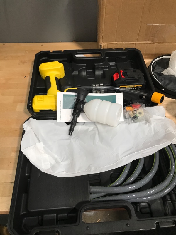 Photo 2 of ****USED *** ***OPEN BOX MAY BE MISSING HARDWARE*****

MAXIPACT Cordless Pressure Washer, Portable Pressure Washer with Touch Screen, Max 1080PSI, 4 Speed Adjustment, 4.0Ah Battery Pressure Washer with 6 in 1 Nozzle, Portable Power Washer for Car Garden Y