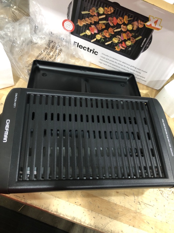 Photo 3 of ***NEW** ***OPEN BOX*****

Chefman Electric Smokeless Indoor Grill w/Non-Stick Cooking Surface & Adjustable Temperature Knob from Warm to Sear for Customized BBQing, Dishwasher Safe Removable Water Tray, Black