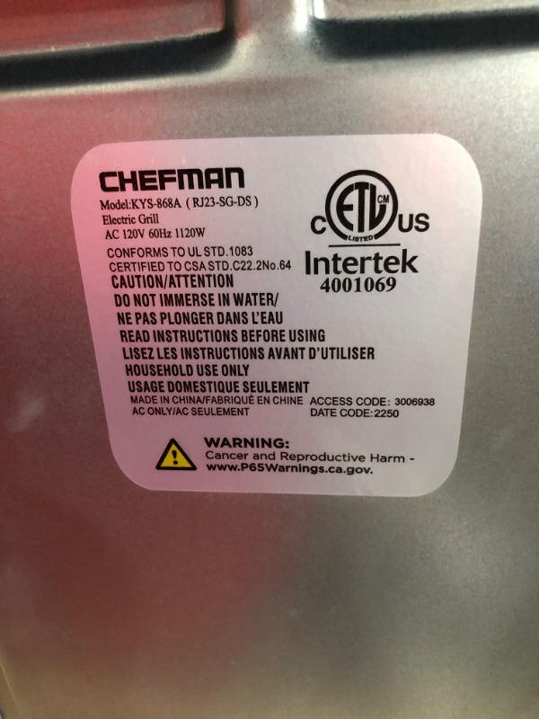 Photo 5 of ***NEW** ***OPEN BOX*****

Chefman Electric Smokeless Indoor Grill w/Non-Stick Cooking Surface & Adjustable Temperature Knob from Warm to Sear for Customized BBQing, Dishwasher Safe Removable Water Tray, Black