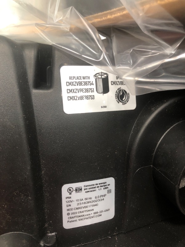 Photo 3 of ****NEW**** TESTED*** OPEN BOX MAY BE MISSING HARDWARE******

CRAFTSMAN CMXEVBE17594 12 Gallon 6.0 Peak HP Wet/Dry Vac, Portable Shop Vacuum with Attachments