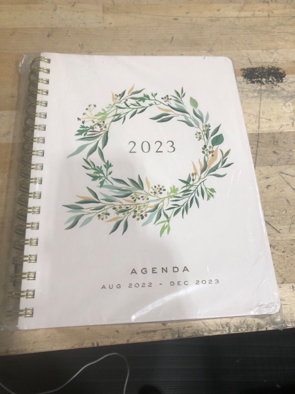Photo 1 of Fringe Studio 2023 Spiral Planner, Aug 2022 - Dec 2023, 17 Month, Weekly and Monthly, Paper Cover," EUCALYPTUS WREATH ", 236 pages, 9.785" x 6.75" (844205) 2023 Eucalyptus Wreath