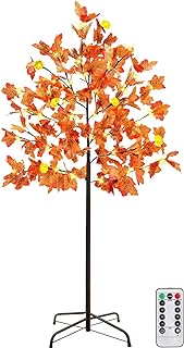 Photo 1 of [ Timer & 8 Flashing Mode & Remote Control ] 5Ft Fall Lighted Maple Tree Thanksgiving Decorations, 72LED & 6 Pumpkin 