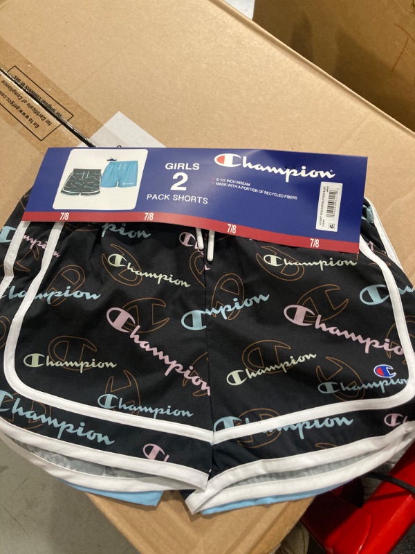 Photo 2 of Champion Girl's 2.5" Black/Blue 2-Pack Active Shorts 7/8