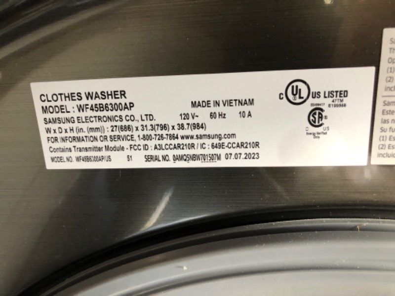 Photo 2 of Samsung 4.5-cu ft High Efficiency Stackable Steam Cycle Smart Front-Load Washer (Platinum) ENERGY STAR
