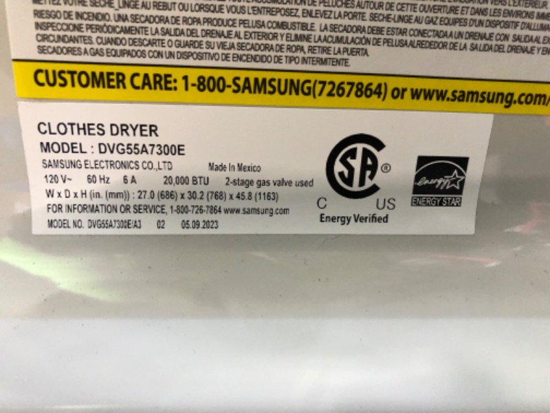 Photo 8 of **DENT***Samsung 7.4-cu ft Reversible Side Swing Door Stackable Steam Cycle Smart Gas Dryer (Ivory) ENERGY STAR