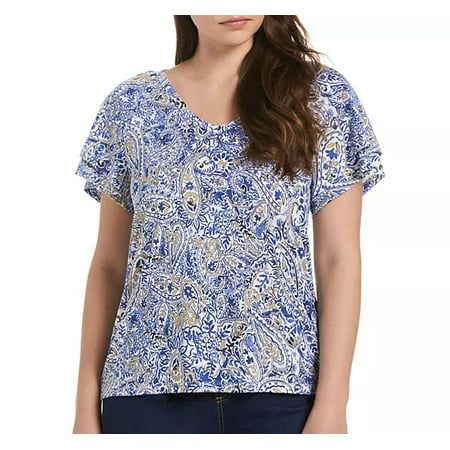 Photo 1 of Rafaella Women S Knit V-Neck Top (Amparo Blue Large)
