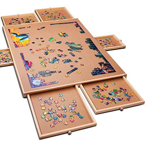 Photo 1 of 1500 Piece Wooden Jigsaw Puzzle Table - 6 Drawers, Puzzle Board | 27” X 35” Jigsaw Puzzle Board Portable - Portable Puzzle Table | for Adults and
