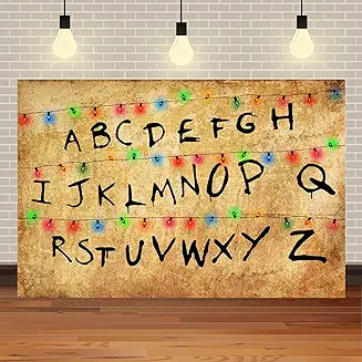 Photo 1 of 2 pack 7x5ft Stranger Things Party Photography Backdrop Rustic Alphabet Wall Colorful Lights