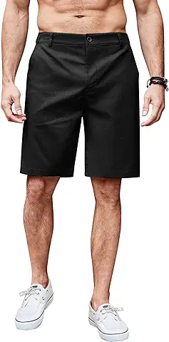 Photo 1 of COOFANDY Men's Casual Shorts Linen Flat Front Shorts Elastic Waist Summer Beach Shorts (Black) size 36