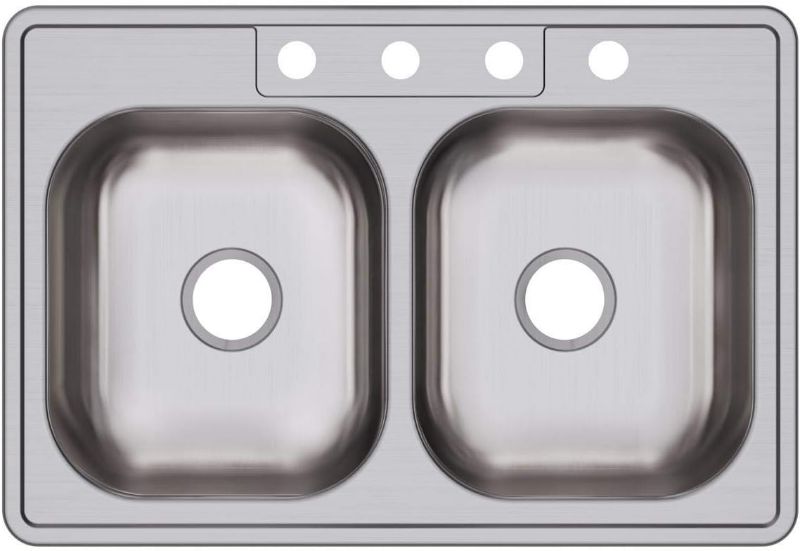 Photo 1 of **SEE PHOTOS**Dayton D233224 Equal Double Bowl Top Mount Stainless Steel Sink, 33 x 22 x 6.5