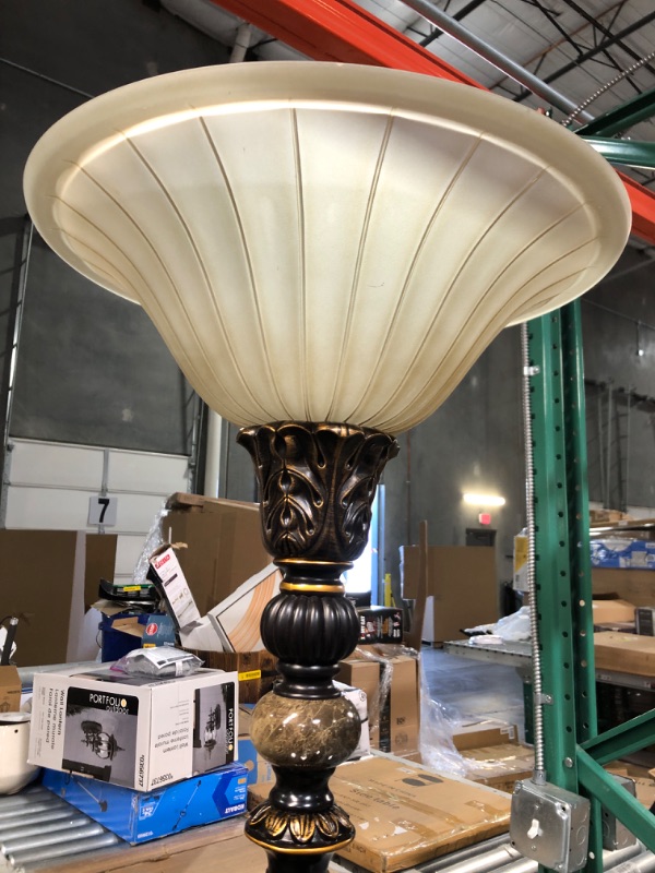 Photo 3 of **SEE PHOTOS AND NOTES**Barnes and Ivy Rita Traditional Victorian Torchiere Floor Lamp 75" Tall Carved Wood Amber Glass Shade