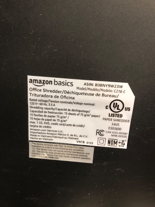 Photo 6 of **SEE NOTES**Amazon Basics 15 Sheet - New model Cross Cut Paper and Credit Card CD Shredder With 6 Gallon Bin