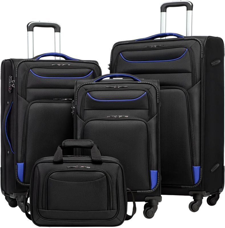 Photo 1 of Coolife Luggage 4 Piece Set Suitcase TSA Lock Spinner Softshell lightweight(black+blue)