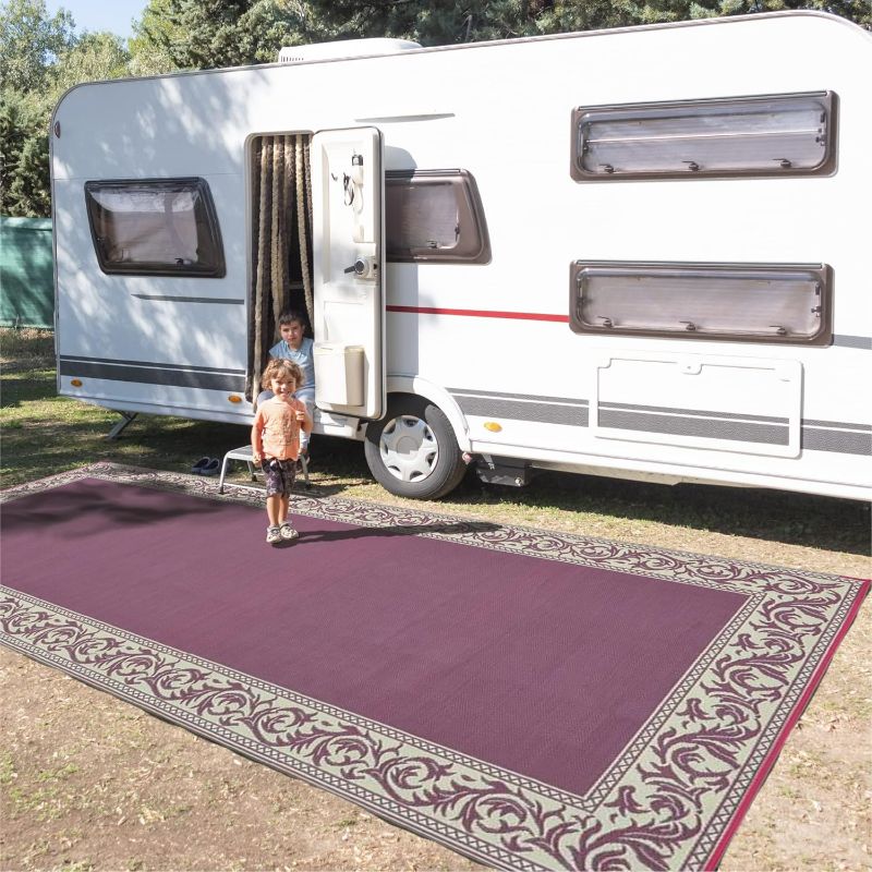 Photo 1 of Stylish Camping Ming's Mark RC5 Stylish Camping Patio Mat - 8' x 20', Burgundy/Beige
