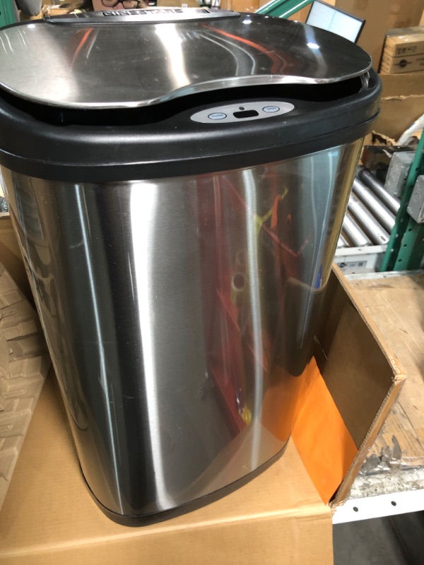 Photo 2 of ***MOTION SENSOR DOESN'T WORK***
Nine Stars-13.2 Gal / 50L Motion Sensor Oval Trash Can Stainless Steel and Lid