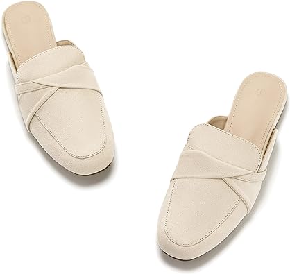 Photo 1 of LAICIGO Women's Flat Mules Closed Square Toe Loafer Shoes 9.5 beige