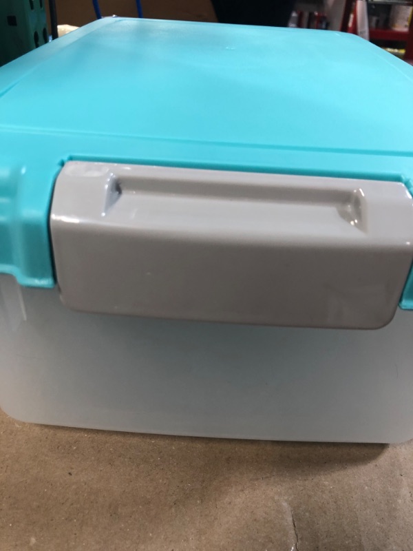 Photo 1 of **DAMAGED: BOTTOM OF THE TRAY IS CRACKED**
IRIS USA 3-Piece or 2-Piece 35 Lbs / 45 Qt WeatherPro Airtight Pet Food Storage Container Combo and Treat Box 
