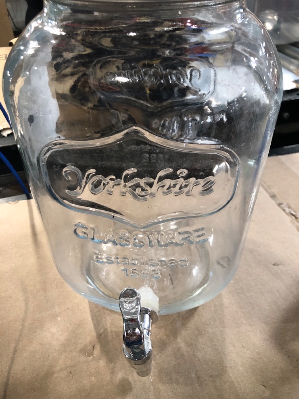 Photo 2 of **USED**
2 Gallon Glass Beverage Dispenser with Metal Spigot 