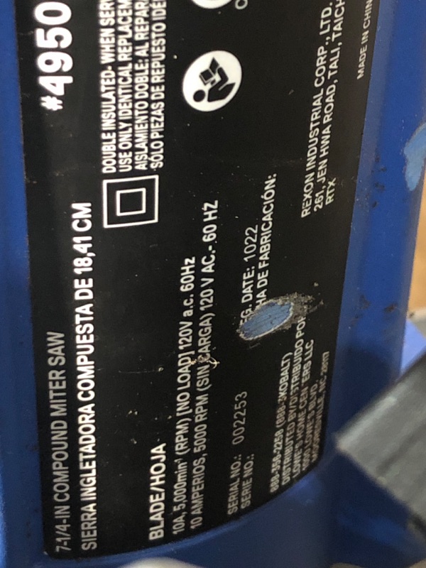 Photo 1 of **HAS BEEN USED- UNABLE TO TEST**
Kobalt 7-1/4-in 10-Amp Single Bevel Compound Corded Miter Saw
