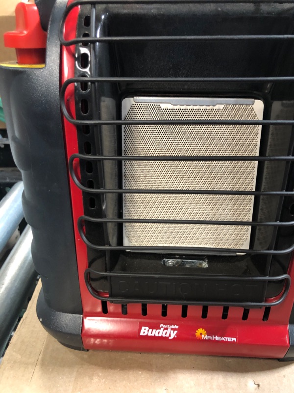 Photo 2 of **USED- UNABLE TO TEST**
Mr. Heater F232000 MH9BX Buddy 4,000-9,000-BTU Indoor-Safe Portable Propane Radiant Heater, Red-Black Red Heater