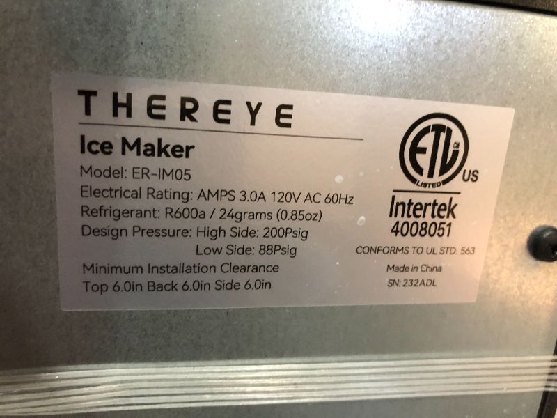 Photo 4 of ***POWERS ON - UNABLE TO TEST FURTHER - REAR HOSES BROKEN OFF - SEE PICTURES***
Thereye Countertop Nugget Ice Maker ER-IM05, Front-Loading Stainless Steel Finish, Black