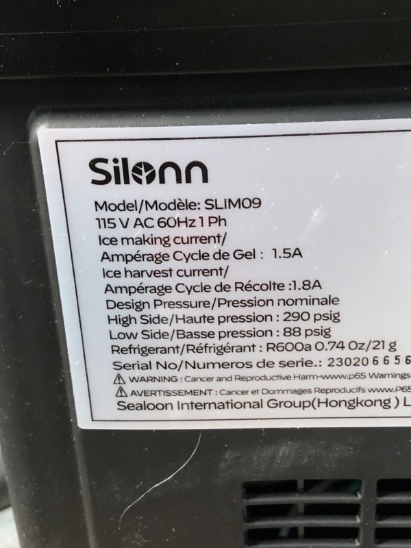 Photo 6 of **HAS BEEN USED- TURNS ON(UNABLE TO FULLY TEST)**
Silonn Countertop Ice Maker, Black (SLIM09) 