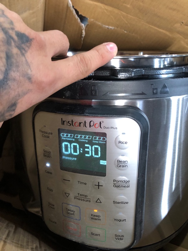 Photo 2 of **NONREFUNDABLE**FOR PARTS OR REPAIR**SEE NOTES**
Instant Pot Duo Plus 9-in-1 Electric Pressure Cooker, Sterilizer, Slow Cooker, Rice Cooker, Steamer, 8 Quart, 15 One-Touch Programs & Ceramic Non Stick Interior Coated Inner Cooking Pot 8 Quart