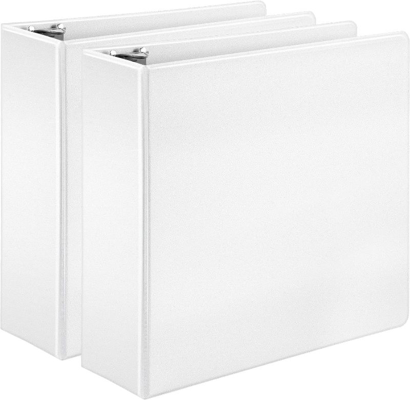 Photo 1 of Amazon Basics Economy 3 Ring Binder, Showcase View Binder with 3 Inch, D-Ring, 3PACK White