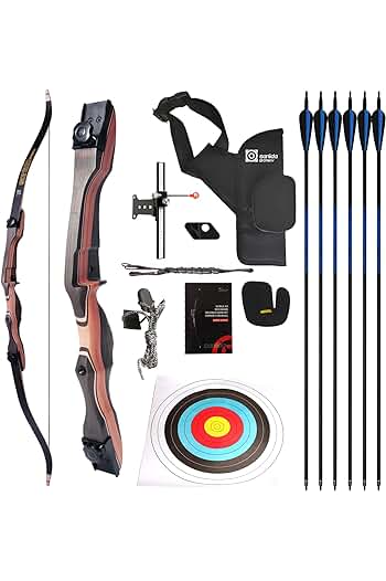 Photo 1 of Sanlida Noble Standard Beginner & Intermediate Recurve Bow and Arrows Kit for Adult and Youth, 48/54/62/66/68/70 Inch Wooden Takedown Recurve Bow Package for Training, Practice & Competition - RH Only
