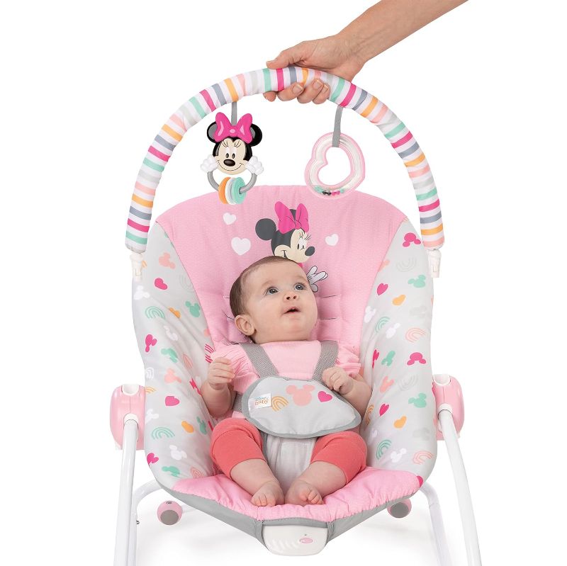 Photo 1 of Bright Starts Disney Baby MINNIE MOUSE Infant to Toddler Rocker & Seat with Vibrations and Removable Toy Bar, 0-30 Months Up to 40 lbs (Forever Besties)
