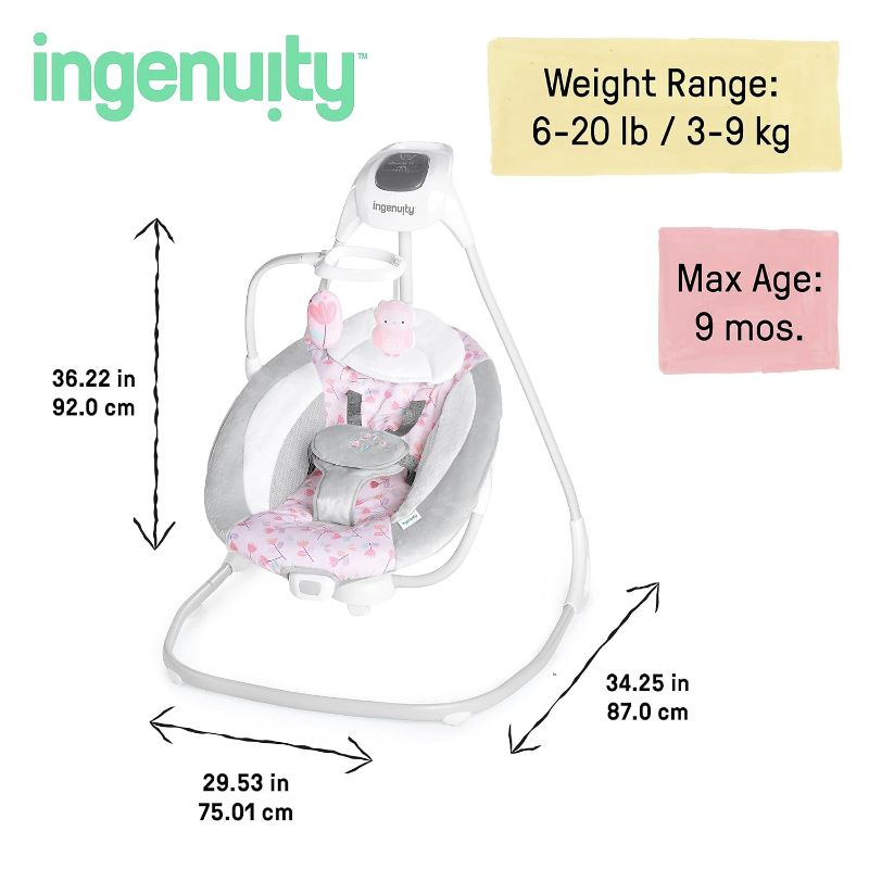 Photo 1 of *PARTS ONLY DOES NOT FUNCTION*
Ingenuity SimpleComfort Lightweight Compact 6-Speed Multi-Direction Baby Swing, 0-9 Months 