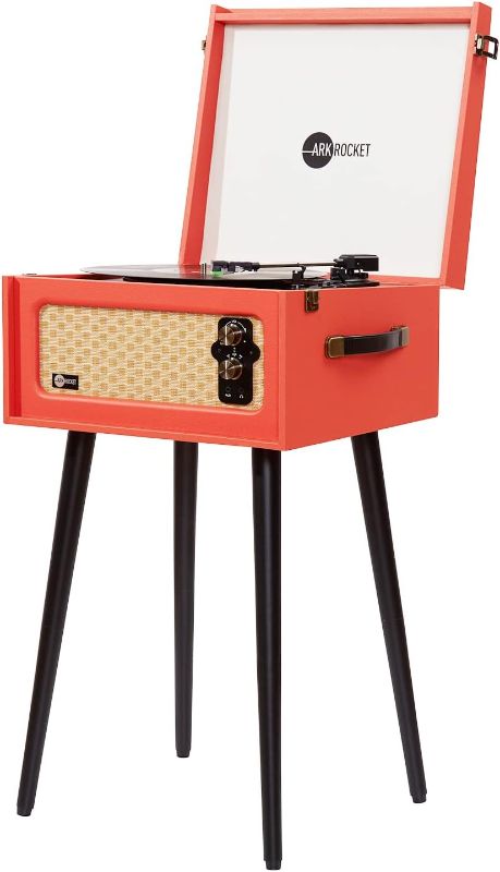 Photo 1 of Arkrocket 3-Speed Bluetooth Record Player Retro Turntable with Built-in Speakers and Removable Legs (Orange)