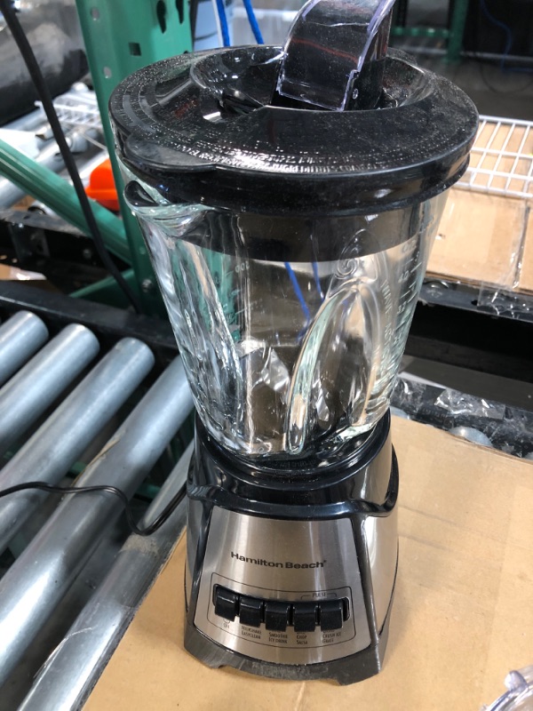 Photo 2 of **VER USED- TURNS ON, UNABLE TO FULLY TEST**
Hamilton Beach Power Elite Blender with 40oz Glass Jar and 3-Cup Vegetable Chopper,  Black and Stainless Steel (58149)