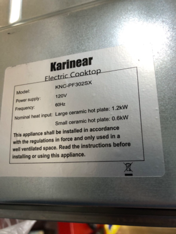 Photo 4 of **SEE NOTES**
Karinear Electric Cooktop 110V, 12'' Stainless Steel Built-in and Countertop Electric Stove top 2 Burners with Knob Control