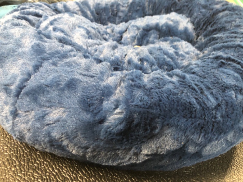 Photo 3 of **USED BUT LOOKS NEW**
Best Friends by Sheri The Original Calming Donut Cat and Dog Bed in Lux Fur Navy, Small 23x23 Lux Navy 