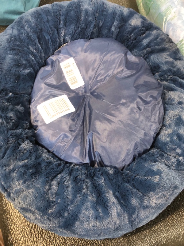 Photo 4 of **USED BUT LOOKS NEW**
Best Friends by Sheri The Original Calming Donut Cat and Dog Bed in Lux Fur Navy, Small 23x23 Lux Navy 