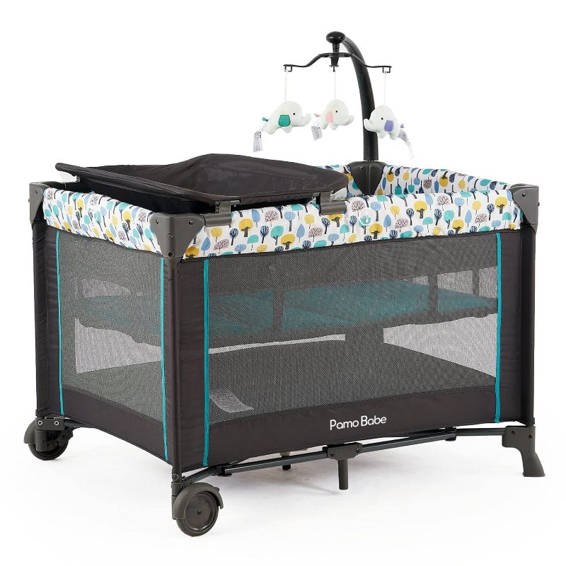 Photo 1 of **USED**Pamo Babe Portable Crib for Baby, Portable Baby Playpen with Bassinet and Changing Table Blue