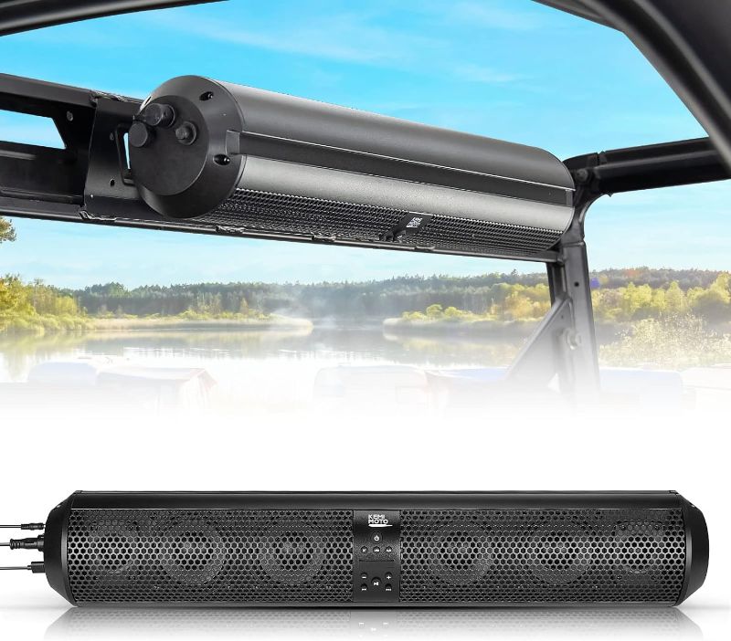 Photo 1 of kemimoto UTV Soundbar SxS Speakers X3 Audio Sound bar System with 2X Tweeters and 4X Subwoofers Waterproof Bluetooth Compatible AUX Input USB Port 500W 28" Outdoor Marine Soundbars