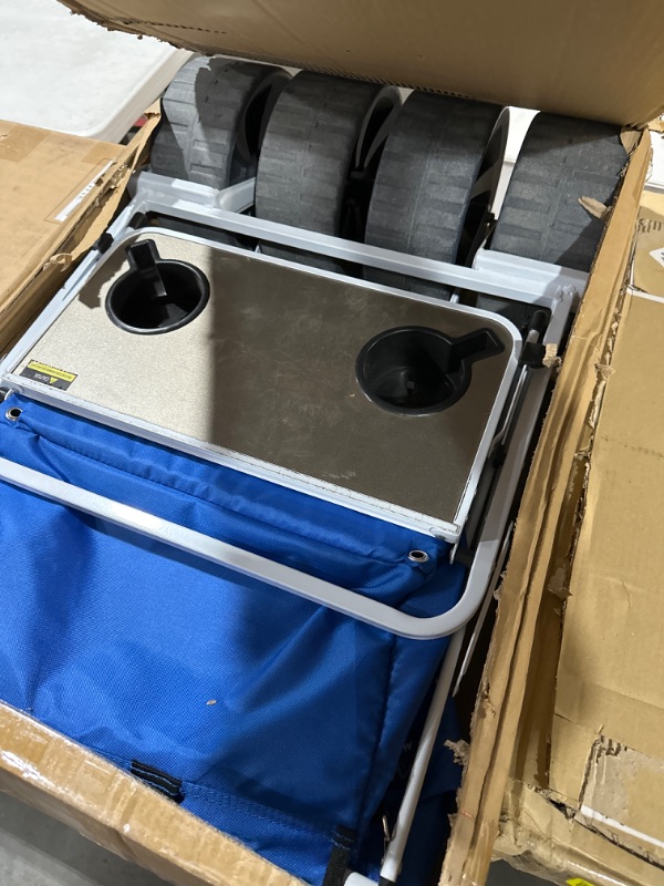 Photo 1 of *USED* BROKEN HANDLE* EchoSmile Heavy Duty 350 Lbs Capacity Collapsible Wagon, Outdoor Folding Camping Wagons, Grocery Portable Utility Cart, Adjustable Rolling Carts, All Terrain Sports Wagon with Big Wheels, Beach Wagon Blue