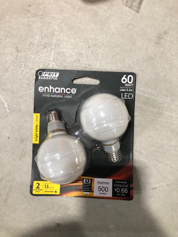 Photo 2 of 60-Watt Equivalent G16.5 E12 Candelabra Dimmable Filament CEC 90 CRI White Glass LED Light Bulb, Bright White (2-Pack)