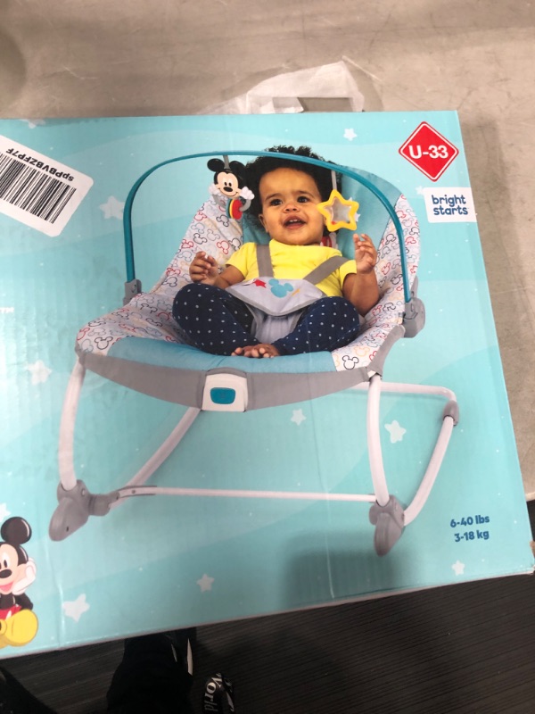 Photo 2 of Bright Starts Disney Baby Mickey Mouse Infant to Toddler Rocker with Vibrations and Removable-Toy Bar - Original Bestie, Newborn + Mickey Original Besties