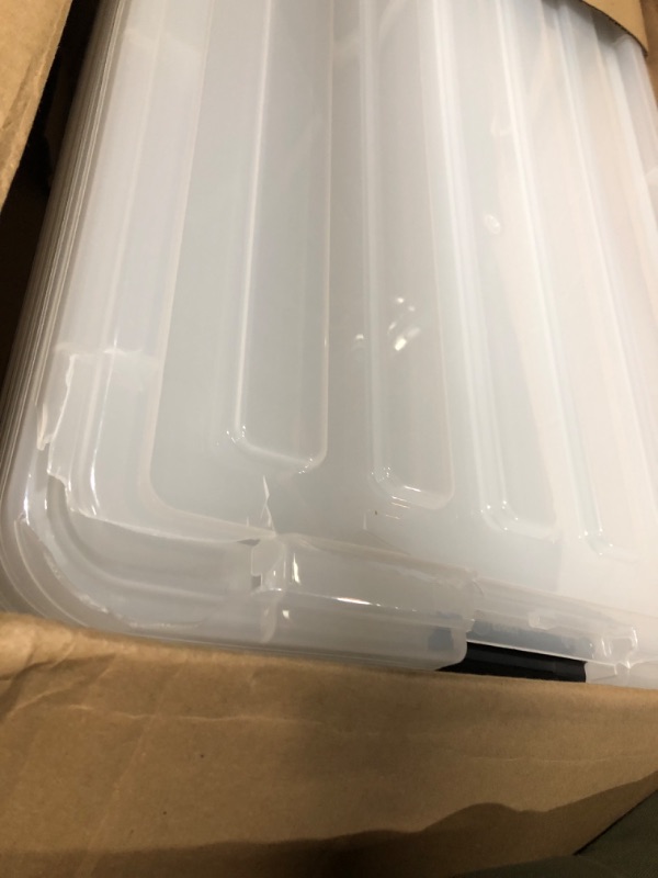 Photo 2 of (1 lid is broken) Doryh 17.5 L Plastic Storage Bin with Lid, Clear Latching Box, 4 Packs