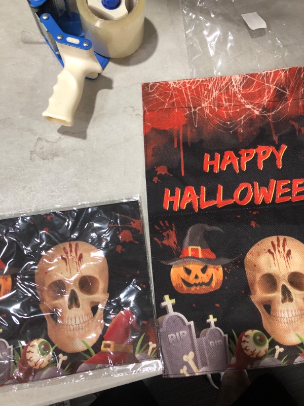 Photo 3 of (2 pack) Halloween Garden Flags Double Sided Gnome Pumpkin Skull and Eye Ball Happy Halloween Yard Signs Halloween Garden Yard Lawn Decorations Outdoor 12x18 Inch