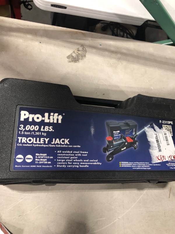 Photo 3 of *READ NOTES *Pro-LifT F-2315PE Grey Hydraulic Trolley Jack Car Lift with Blow Molded Case-3000 LBS Capacity, 12 Inch Black