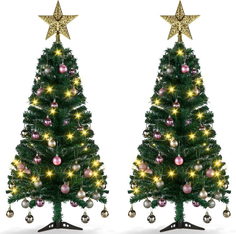 Photo 1 of **MISSING FEET FOR BASE**
2 Pack 4Ft Pre lit Pencil Christmas trees skinny 