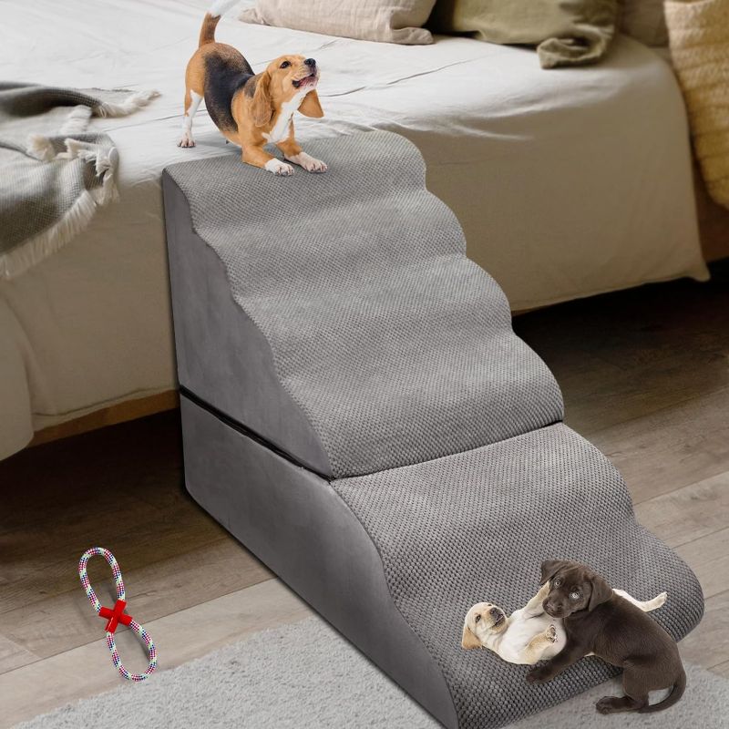 Photo 1 of  Foam 6 Tiers Pet Stairs/Steps for High Beds High Density Foam Dog Ramp/Stair/Steps for Injured Dogs and Old Cats-Grey