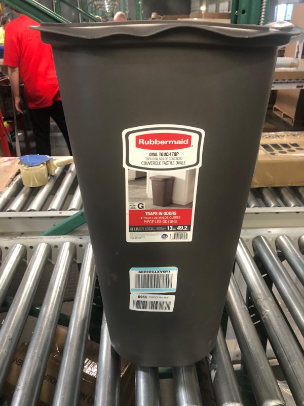 Photo 4 of ***TOP DAMAGED***Rubbermaid Spring Top Kitchen Bathroom Trash Can with Lid, 13 Gallon Gray Plastic Garbage Bin, 49.2-liter Spring Top Gray