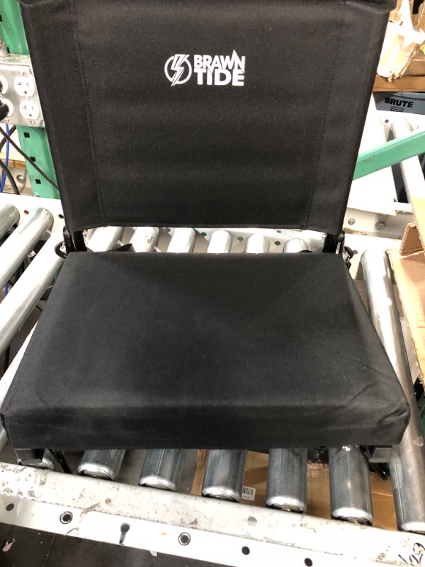 Photo 2 of BRAWNTIDE Wide Stadium Seat Chair - Extra Thick Padding, 2 Bleacher Hooks, Compact, Light, Shoulder Strap, Carrying Handle, 3 Storage Pockets, Ideal for Back Support, Sporting Events Black